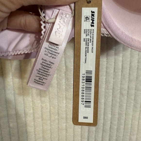 Skims Fits Everybody Picot Push Up Bra Cherry Blossom Tonal Size 36B NWT $60 - Picture 3 of 9